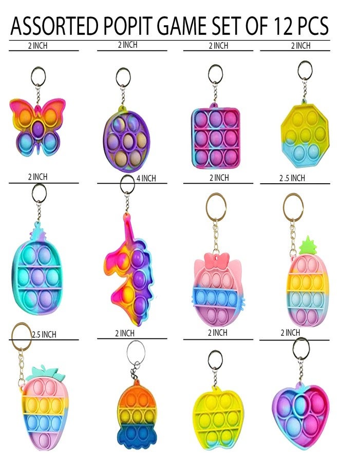 Hemito 12 PCS Pop it Rainbow Bubble Keychain Fidget Toys for Girls, Boys, Kids Birthday Return Gift - Silicone Stress Relief Poppit (Pack of 12) - Image 2